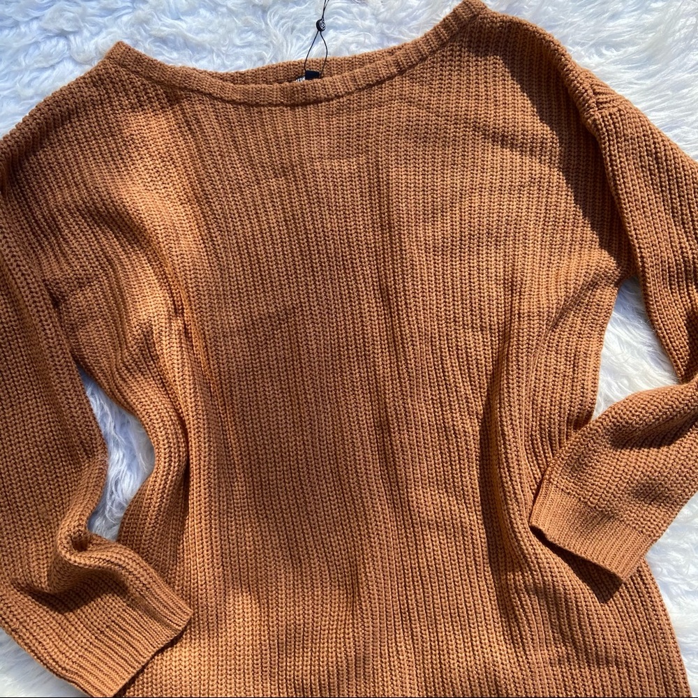 Missguided Plus Brown Off the Shoulder Sweater Dress - Picture 2 of 4